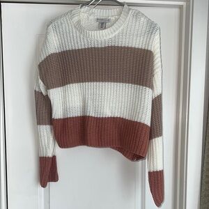Striped Knit Sweater - White, Brown, and Tan